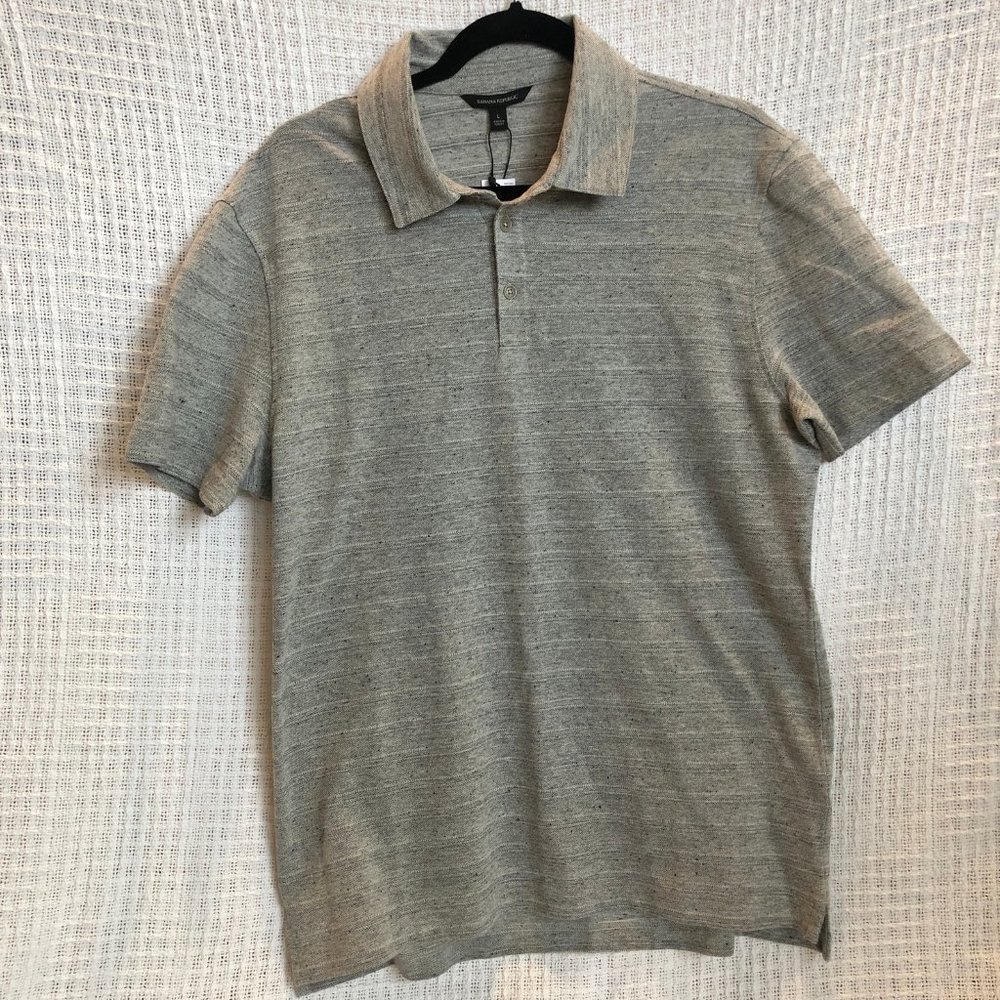 Men's Banana Republic polo trendy casual- black/gray, short sleeve NWT
